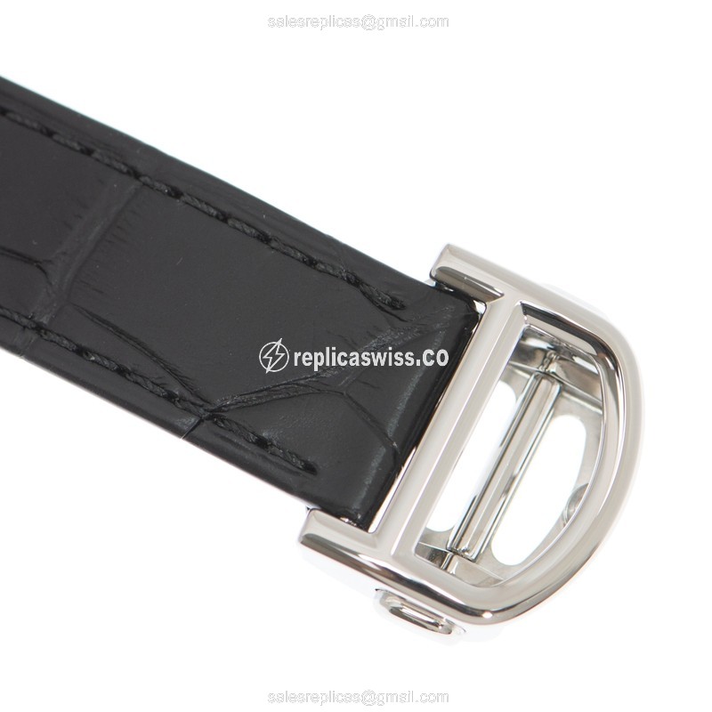 Cartier Ballon Bleu Replica - Automatic - Silver Steel Case - Black Leather Strap - View 4