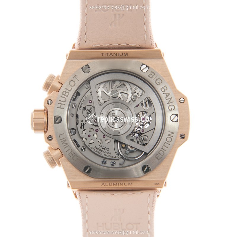 Hublot Big Bang Replica - 18kt Rose Gold - Automatic - Transparent Dial - Pink Canvas Strap - View 3