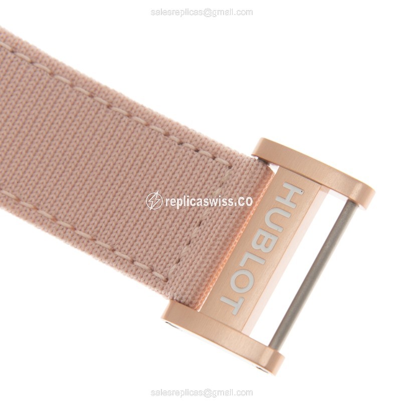 Hublot Big Bang Replica - 18kt Rose Gold - Automatic - Transparent Dial - Pink Canvas Strap - View 4