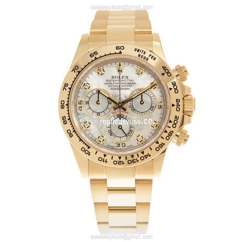 Rolex Daytona Replica - Automatic 18kt Gold - White Dial - Clasp - Transparent Gold Strap - View 2