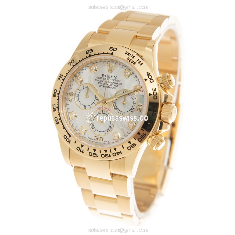 Rolex Daytona Replica - Automatic 18kt Gold - White Dial - Clasp - Transparent Gold Strap - View 3