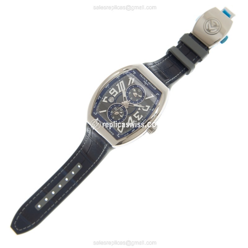 Franck Muller V45 MB SC DT Vanguard - Automatic - Steel Case, Gray Dial, Blue Leather Strap - View 2