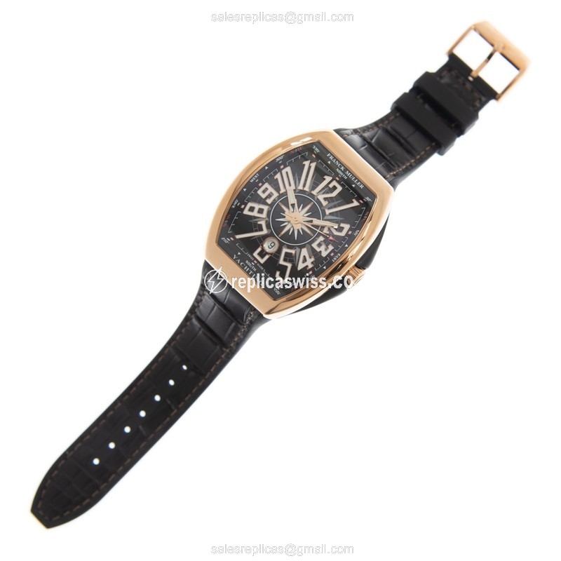 Franck Muller V45 SC DT YACHTING 18kt Rose Gold - Auto - Black Dial - Leather Strap - Buckle Clasp - View 2