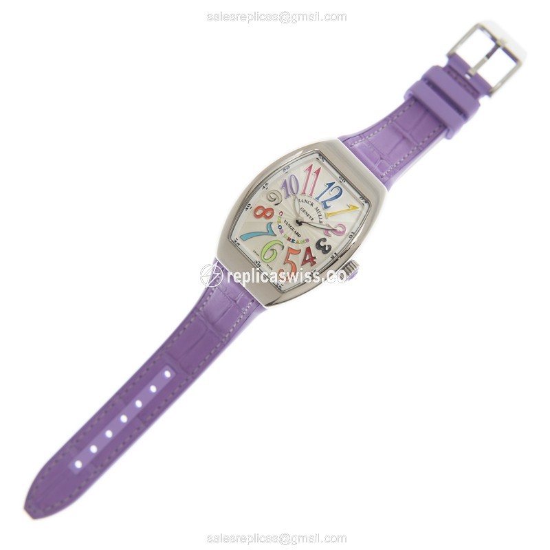 Franck Muller V32 QZ COL DRM - Quartz - Steel Case - White Dial - Purple Leather Strap - Buckle Clasp - View 2
