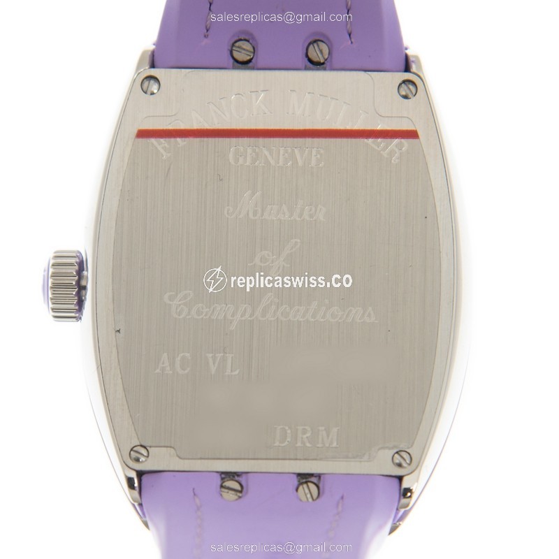 Franck Muller V32 QZ COL DRM - Quartz - Steel Case - White Dial - Purple Leather Strap - Buckle Clasp - View 3