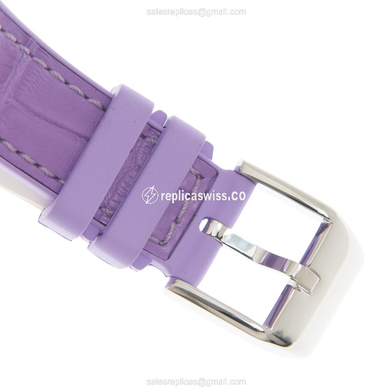 Franck Muller V32 QZ COL DRM - Quartz - Steel Case - White Dial - Purple Leather Strap - Buckle Clasp - View 4