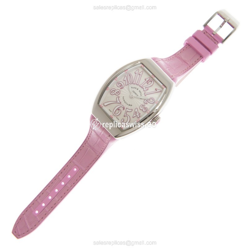 Franck Muller V 35 QZ Quartz - Silver Dial - Stainless Steel - Pink Leather Strap - View 2
