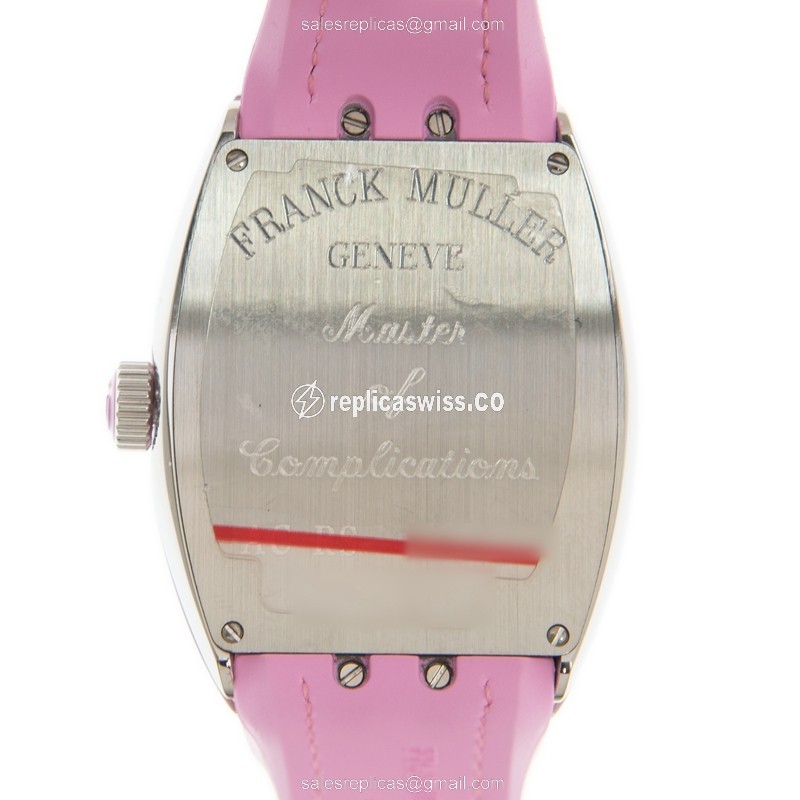 Franck Muller V 35 QZ Quartz - Silver Dial - Stainless Steel - Pink Leather Strap - View 3