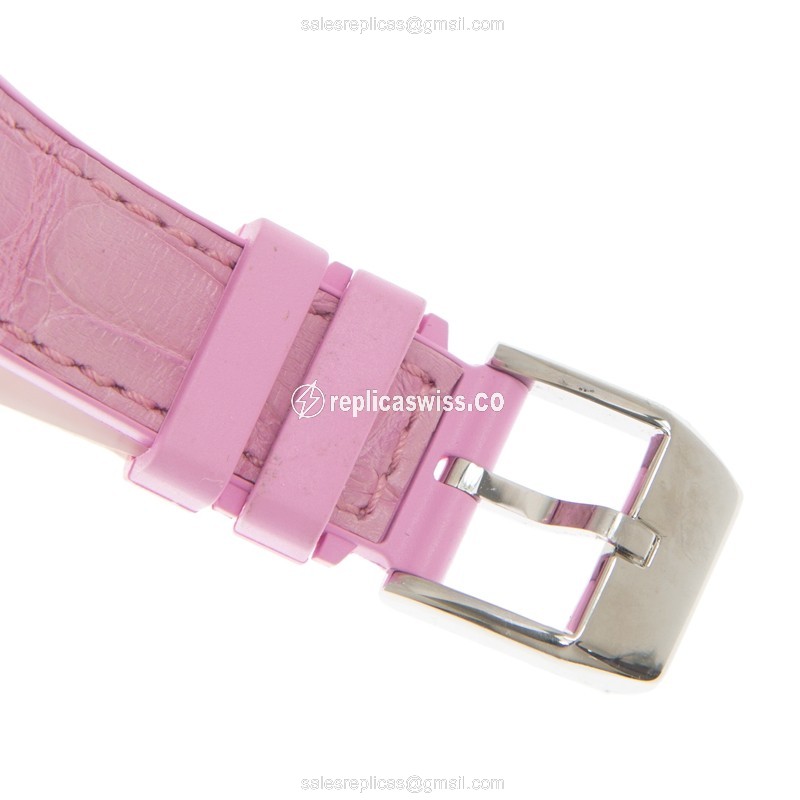 Franck Muller V 35 QZ Quartz - Silver Dial - Stainless Steel - Pink Leather Strap - View 4