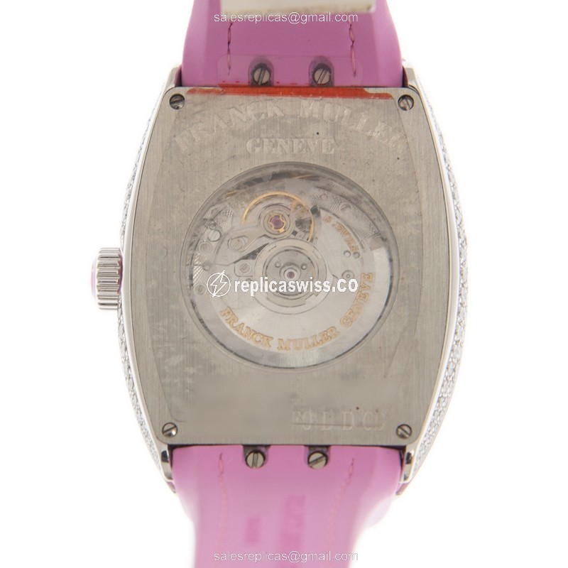Franck Muller V35 SC AT FO L D CD Vanguard - Auto - Diamond Case - Silver Dial - Pink Leather Strap - View 3