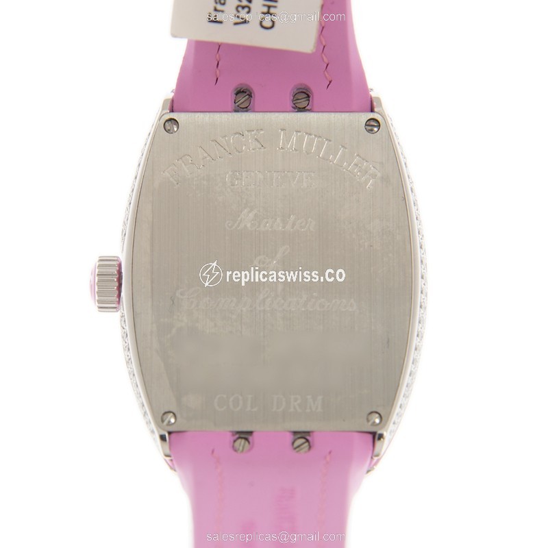 Franck Muller V32QZCD COL DRM Vanguard Quartz - Silver Dial, Diamond Case, Pink Leather Strap - View 3
