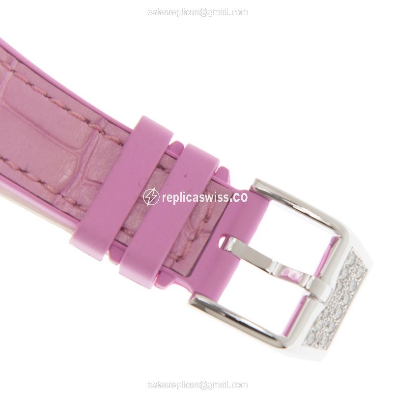 Franck Muller V32QZCD COL DRM Vanguard Quartz - Silver Dial, Diamond Case, Pink Leather Strap - View 4