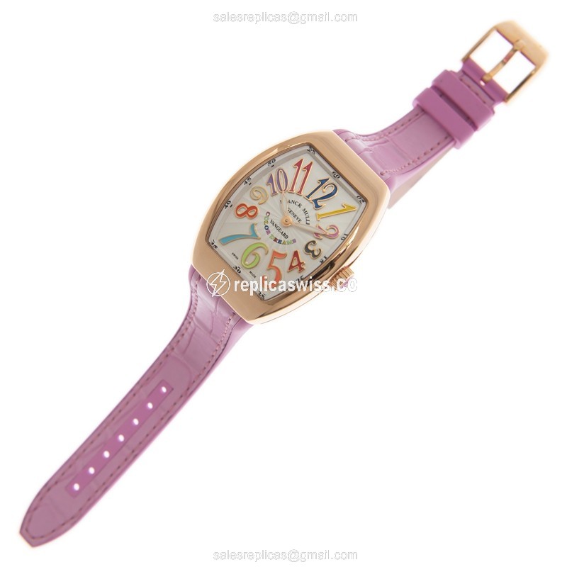 Franck Muller V35 QZ COL DRM 18kt Rose Gold Quartz Watch - White Dial, Pink Leather Strap - View 2