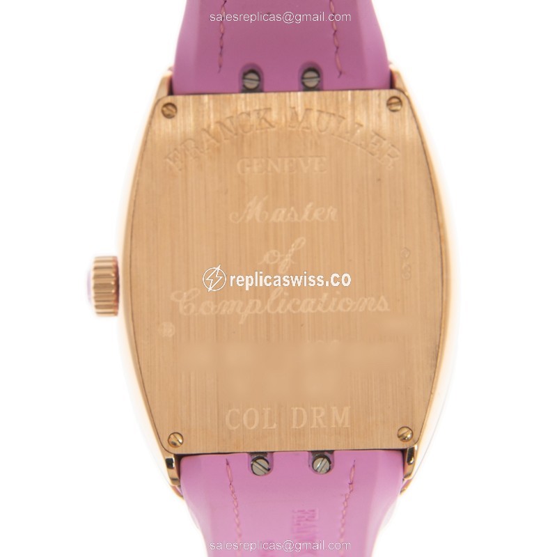 Franck Muller V35 QZ COL DRM 18kt Rose Gold Quartz Watch - White Dial, Pink Leather Strap - View 3