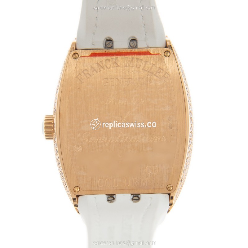 Franck Muller V 35 QZ D CD COL DRM - Quartz | 18kt Rose Gold | Diamond Dial | White Leather Strap - View 3