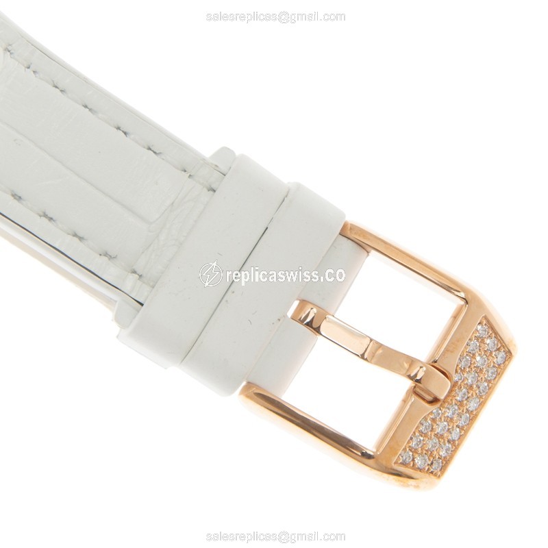 Franck Muller V 35 QZ D CD COL DRM - Quartz | 18kt Rose Gold | Diamond Dial | White Leather Strap - View 4