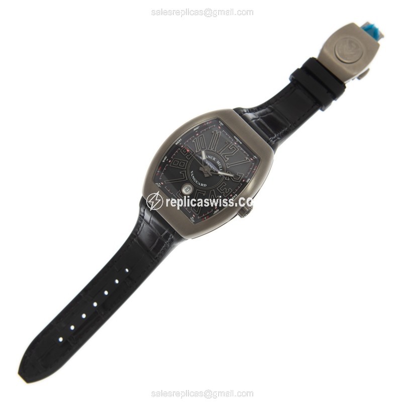 Franck Muller V 41 SC DT TT BRNR Replica - Automatic - Steel Case - Black Dial, Leather Strap - View 2