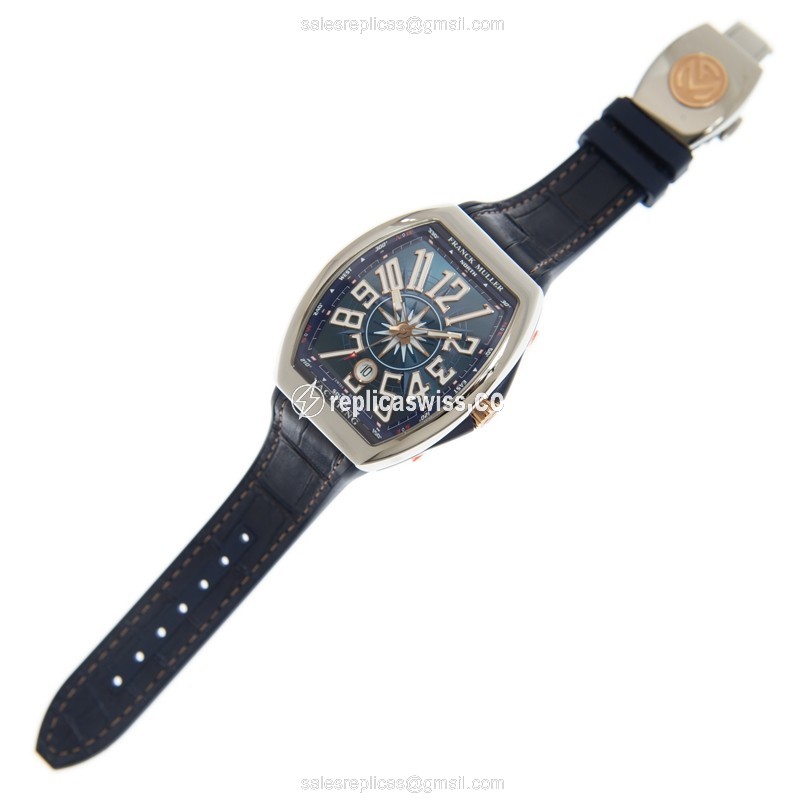 Franck Muller V41 SC DT YACHTING STG AC.BL VANGUARD - Auto - Blue Dial - Steel Case - Blue Leather Strap - View 2