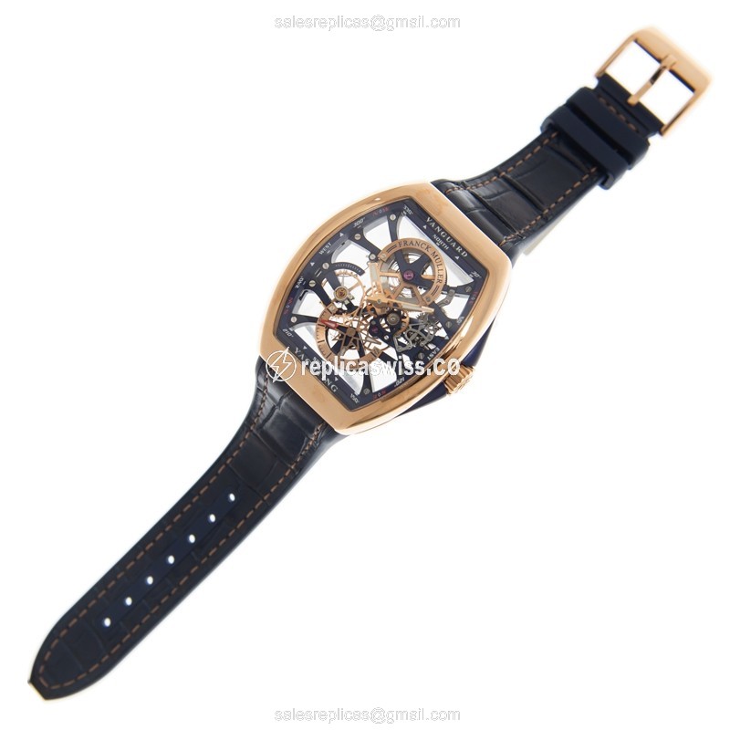 Franck Muller V 41 S6 SQT Yachtancing ANC Replica - Manual Wind - 18kt Rose Gold - Transparent Dial - Blue Leather Strap - View 2
