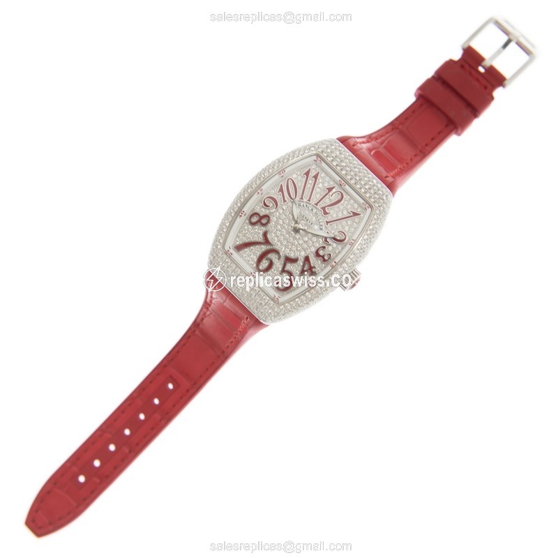Franck Muller V35QZCD Vanguard Quartz - Silver Dial - Red Leather Strap - Buckle Clasp - View 2