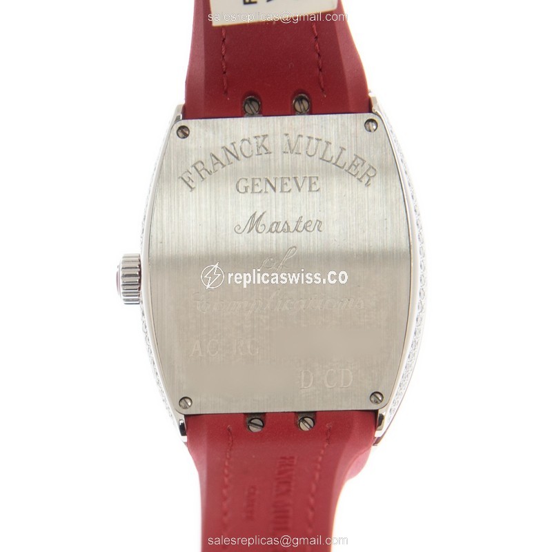 Franck Muller V35QZCD Vanguard Quartz - Silver Dial - Red Leather Strap - Buckle Clasp - View 3