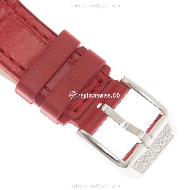 Franck Muller V35QZCD Vanguard Quartz - Silver Dial - Red Leather Strap - Buckle Clasp - View 4