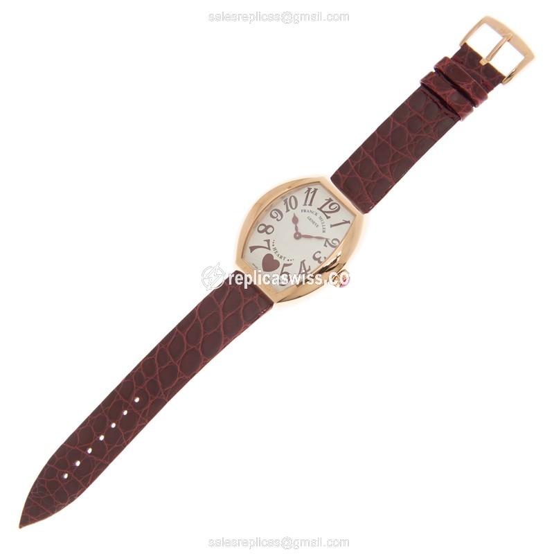 Franck Muller 5002 M QZ C 6H 5N-RED STRAP HEART Quartz 18kt Rose Gold Replica | Heart Movement | White Dial | Buckle Clasp - View 2