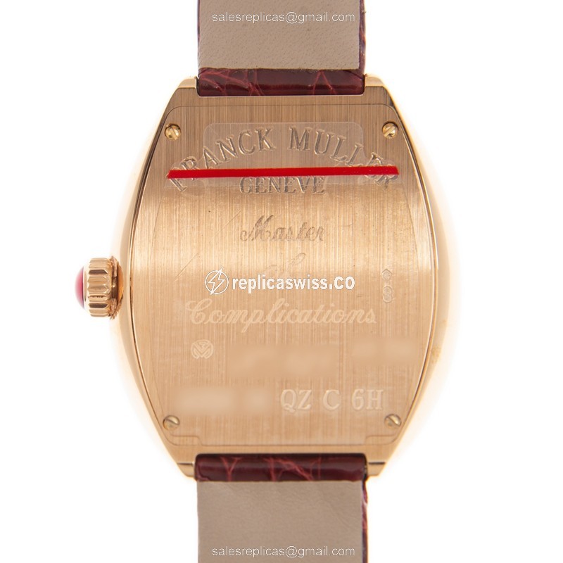 Franck Muller 5002 M QZ C 6H 5N-RED STRAP HEART Quartz 18kt Rose Gold Replica | Heart Movement | White Dial | Buckle Clasp - View 3