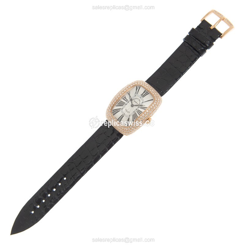 Franck Muller 3002 L QZ R D3 GALET - Quartz - 18kt Rose Gold - Silver Dial - Leather Strap - View 2