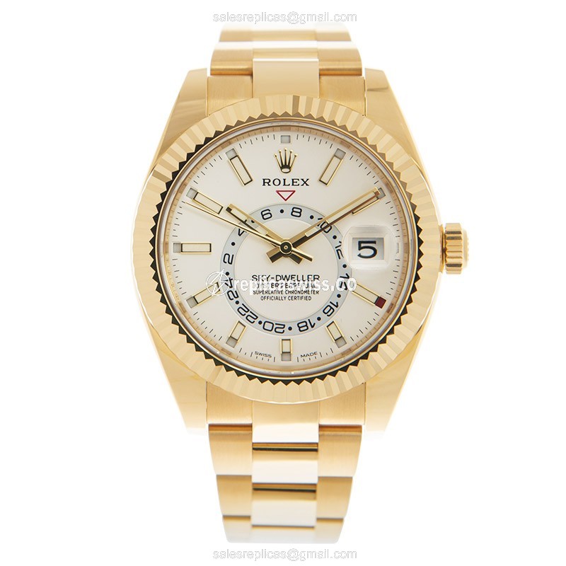 Rolex Sky-Dweller Replica - Automatic - 18kt Gold - White Dial - Gold Strap - View 2