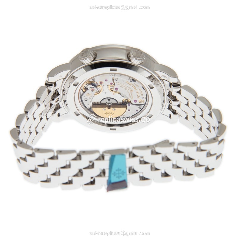 Patek Philippe Celestial Replica - Automatic - 18kt White Gold - Diamond Blue Dial - Silver Clasp & Gold Strap - View 4
