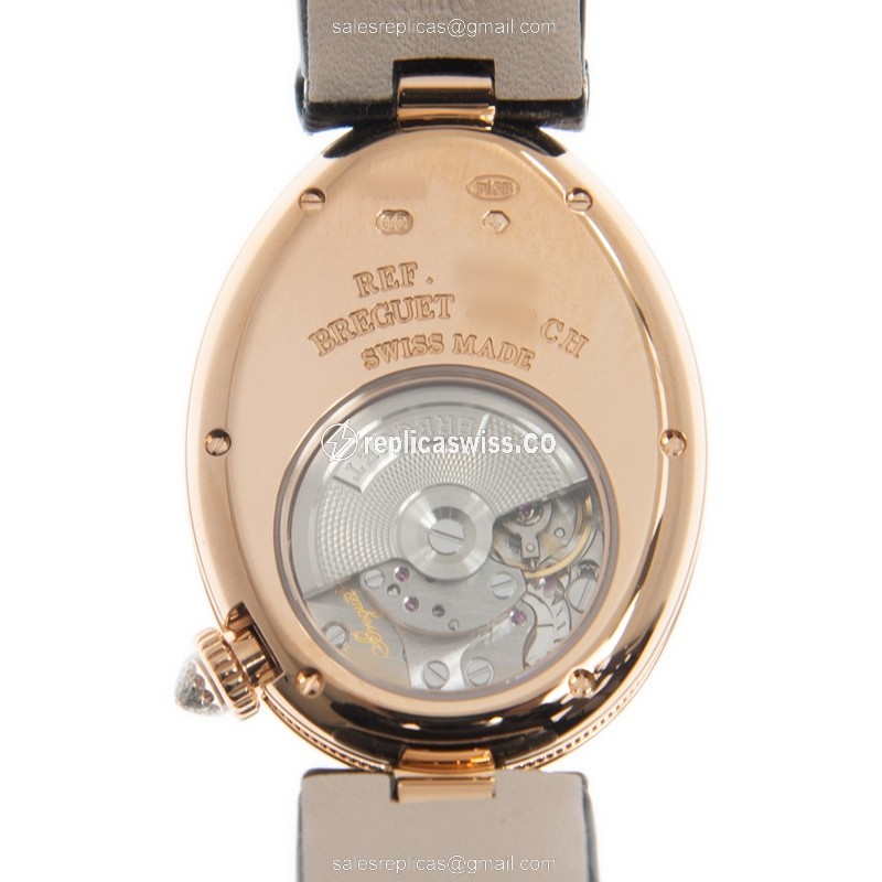 Breguet Reine De Naples Replica - Automatic - 18kt Rose Gold - Diamonds - Silver Dial - Alligator Black - View 3