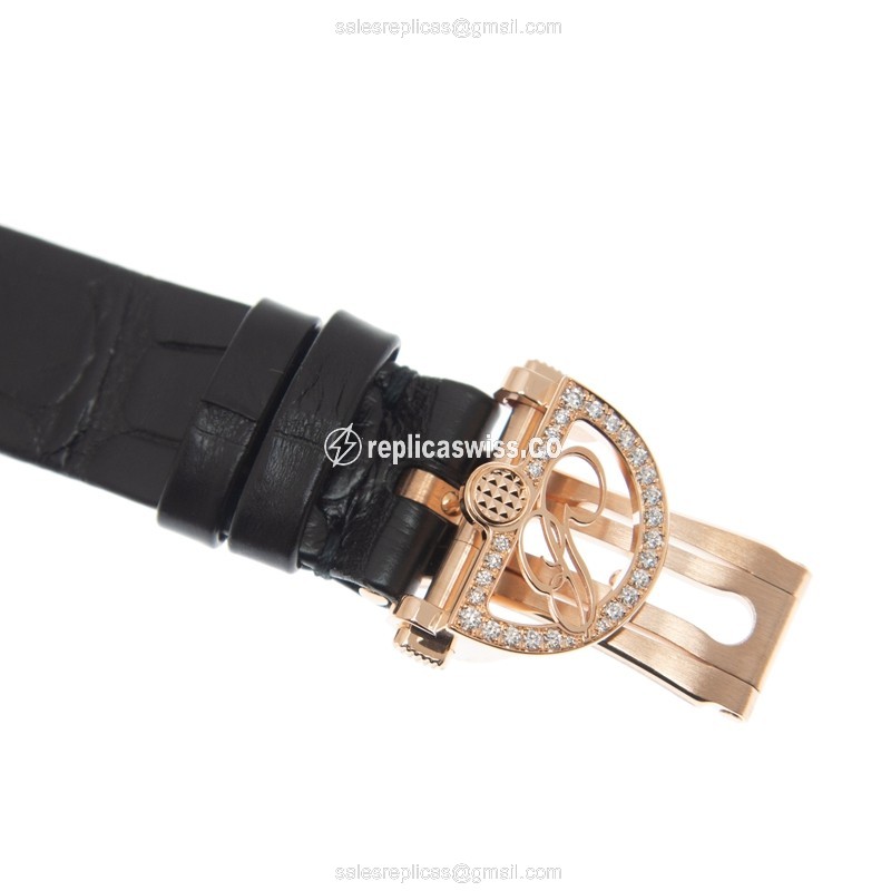 Breguet Reine De Naples Replica - Automatic - 18kt Rose Gold - Diamonds - Silver Dial - Alligator Black - View 4