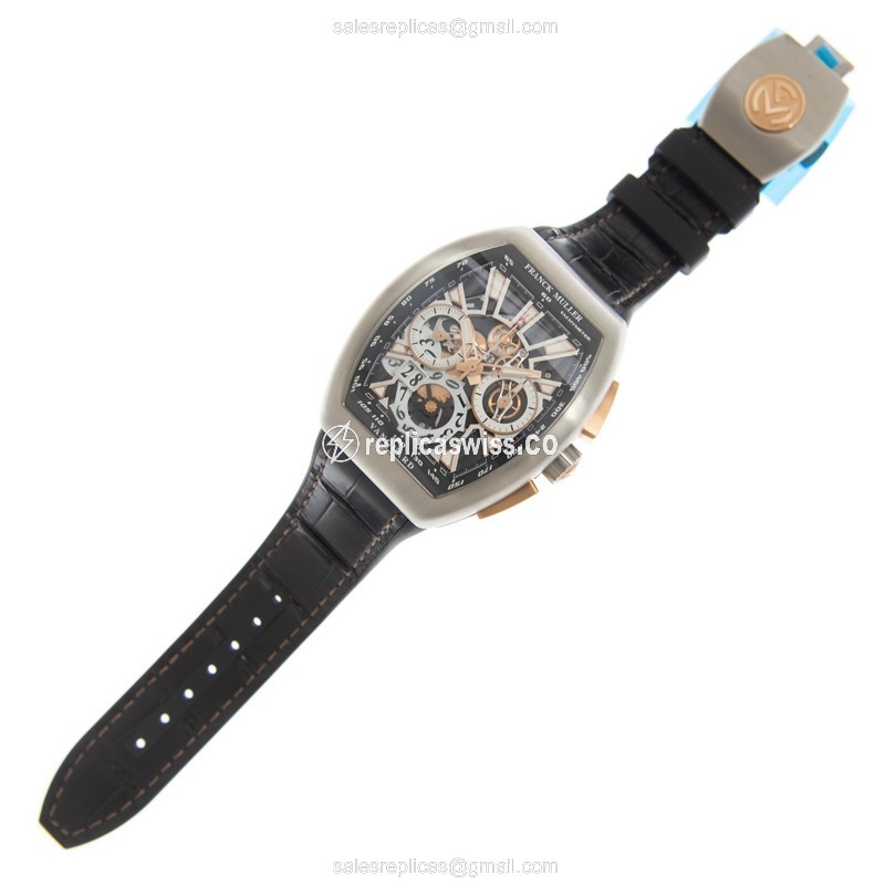 Franck Muller V45 Titanium Automatic - Black Dial, Brown Leather - Clasp - View 2
