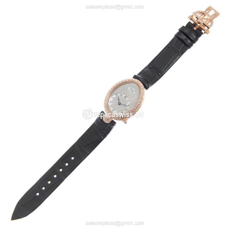 Breguet Reine De Naples Replica - Automatic - 18kt Rose Gold - Diamonds - Silver Dial - Alligator Black - View 2