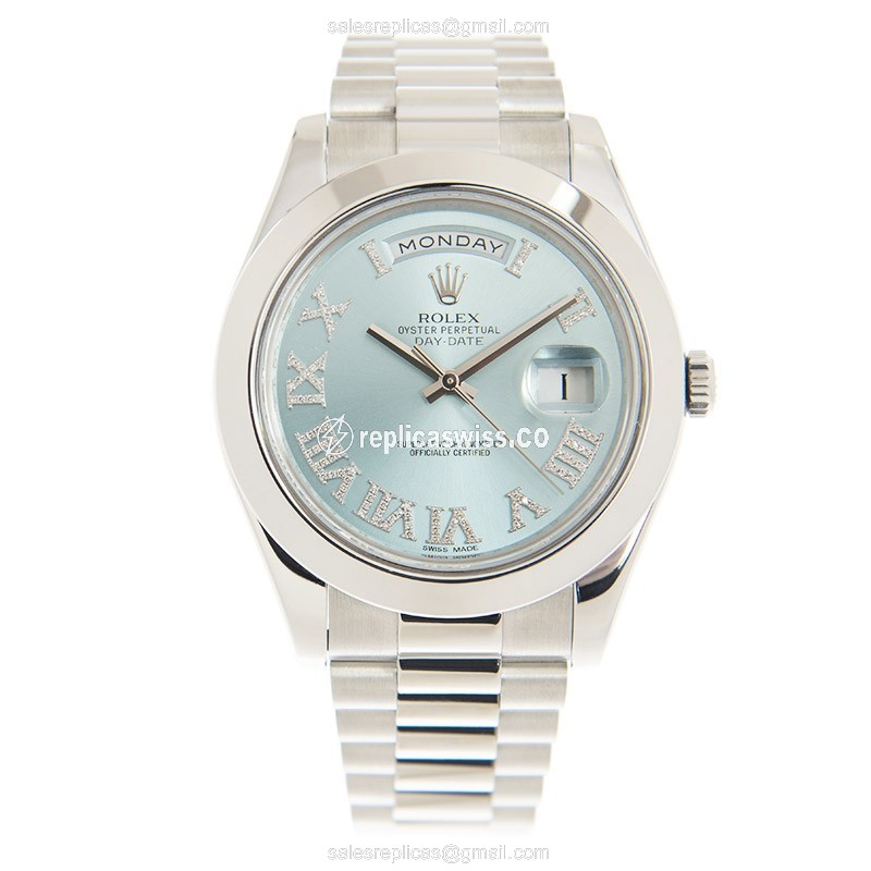 Rolex Day-Date Replica | Automatic | White Gold Case | Blue Dial | Silver Clasp - View 2