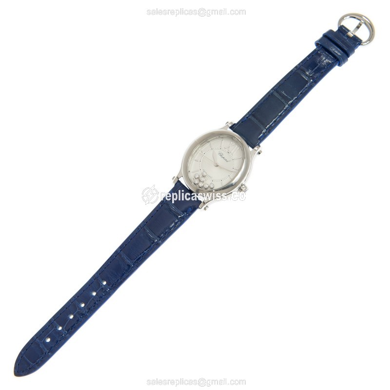 Chopard Happy Sport Replica - Automatic - Steel Case - White Dial - Blue Alligator Strap - View 2