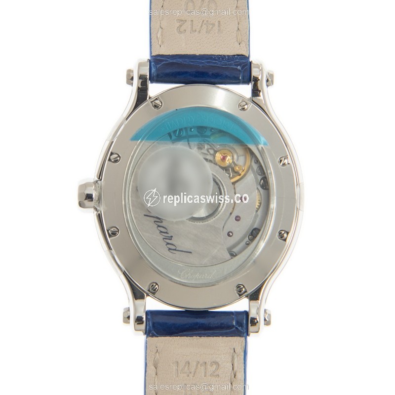 Chopard Happy Sport Replica - Automatic - Steel Case - White Dial - Blue Alligator Strap - View 3
