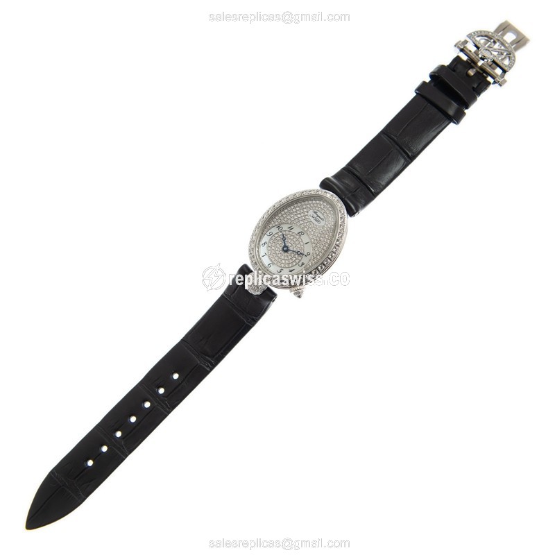 Breguet 8928BB/8D/944/DD0D/3L Replica - Automatic - 18kt White Gold - Diamond Set - Silver Dial - Black Leather Strap - View 2