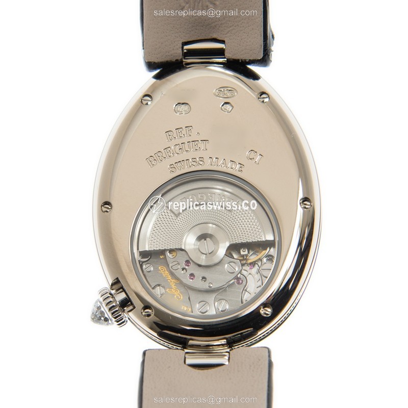 Breguet 8928BB/8D/944/DD0D/3L Replica - Automatic - 18kt White Gold - Diamond Set - Silver Dial - Black Leather Strap - View 3