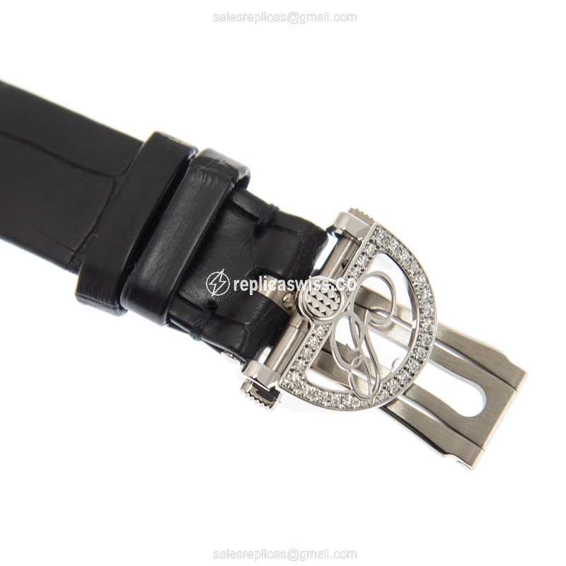 Breguet 8928BB/8D/944/DD0D/3L Replica - Automatic - 18kt White Gold - Diamond Set - Silver Dial - Black Leather Strap - View 4