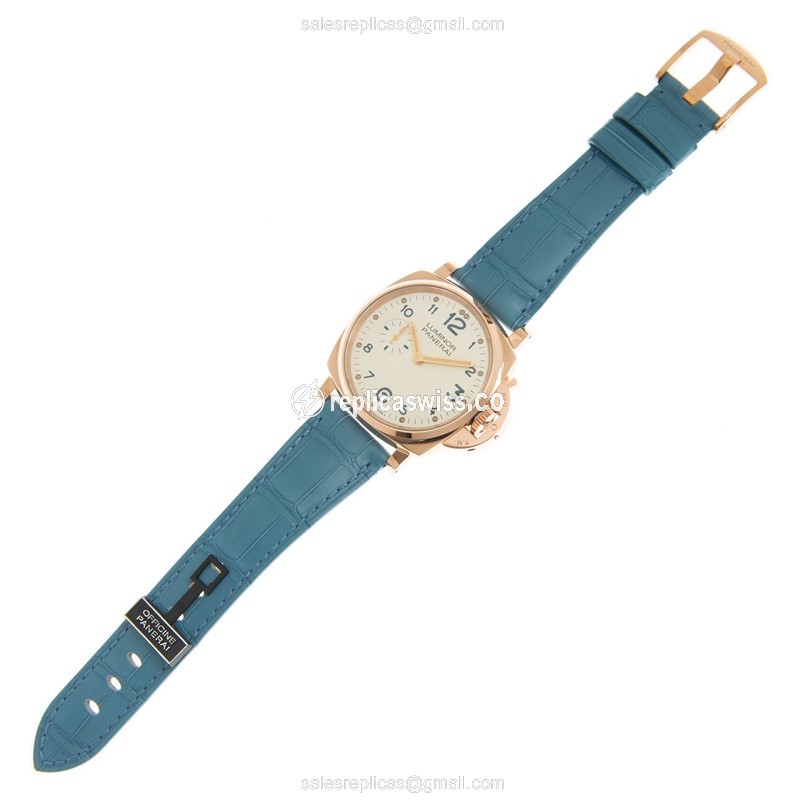 Panerai PAM00741 LUMINOR DUE - Manual Wind - 18kt Gold Case - Beige Dial - Blue Alligator Strap - Buckle Clasp - View 2