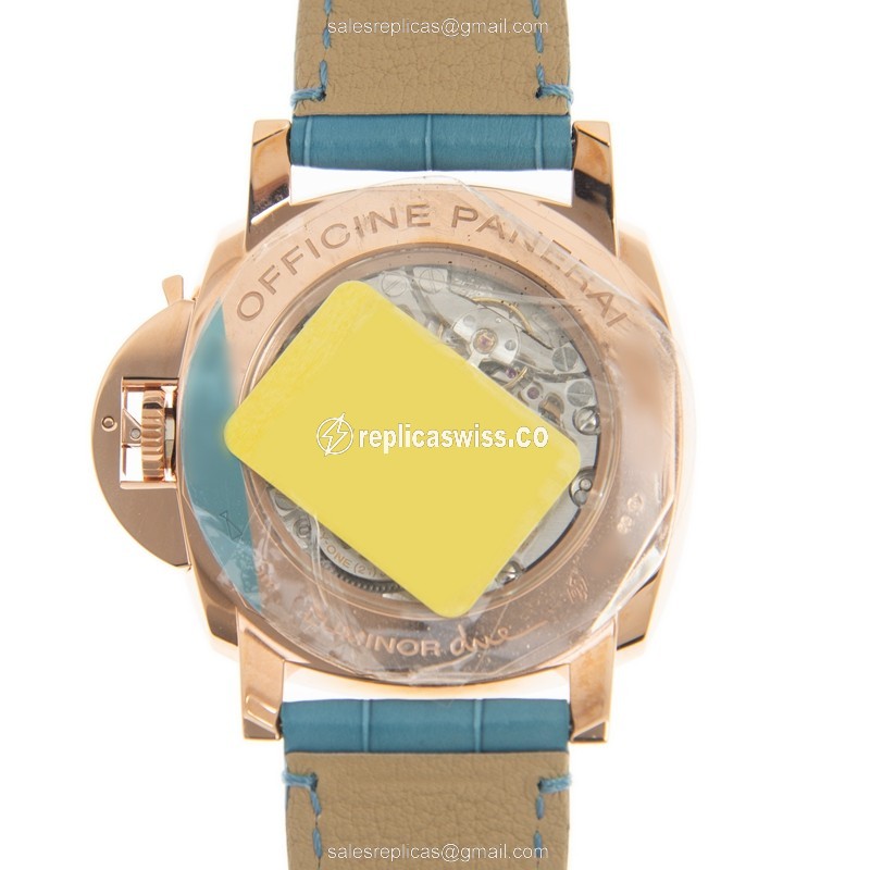 Panerai PAM00741 LUMINOR DUE - Manual Wind - 18kt Gold Case - Beige Dial - Blue Alligator Strap - Buckle Clasp - View 3