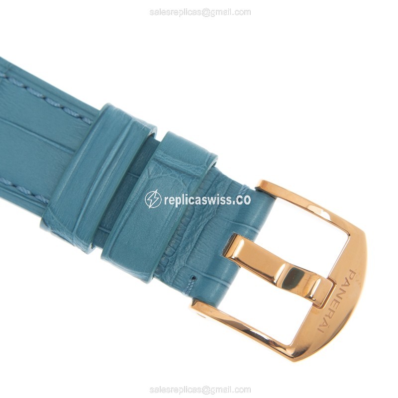 Panerai PAM00741 LUMINOR DUE - Manual Wind - 18kt Gold Case - Beige Dial - Blue Alligator Strap - Buckle Clasp - View 4