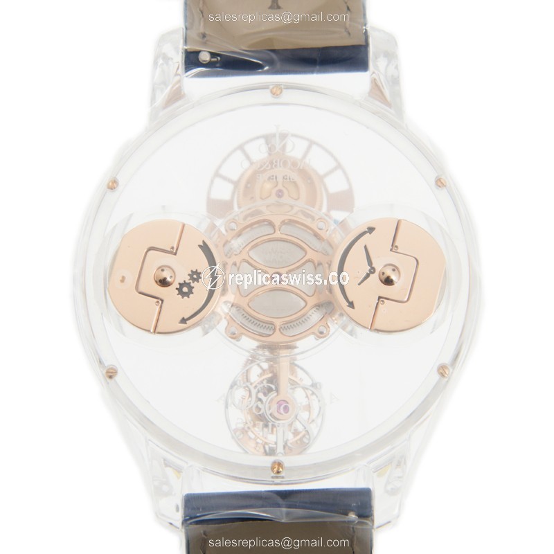 Jacob & Co ASTRONOMIA - Manual Wind - Sapphire Case - Skull Dial - Blue Leather Strap - View 3