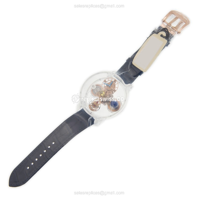 Jacob & Co ASTRONOMIA - Manual Wind - Sapphire Case - Skull Dial - Blue Leather Strap - View 2