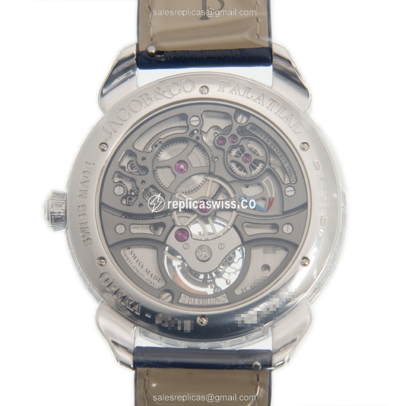 Jacob & Co. 820.30.BD.BD.A PALATIAL - Manual - 18kt White Gold - Silver Dial - Blue Leather Strap - View 3