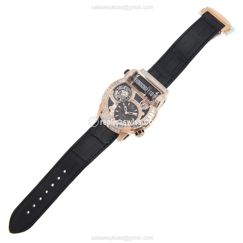 Jacob & Co ES802.40.BD.BD.A Replica - Automatic - 18kt Rose Gold - Diamond Dial - Black Leather Strap - View 2