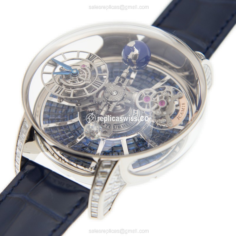 Jacob & Co AT800.30.BD.BB.A Replica - Manual Wind - 18kt Gold - Blue Dial - Alligator Blue Strap - View 3