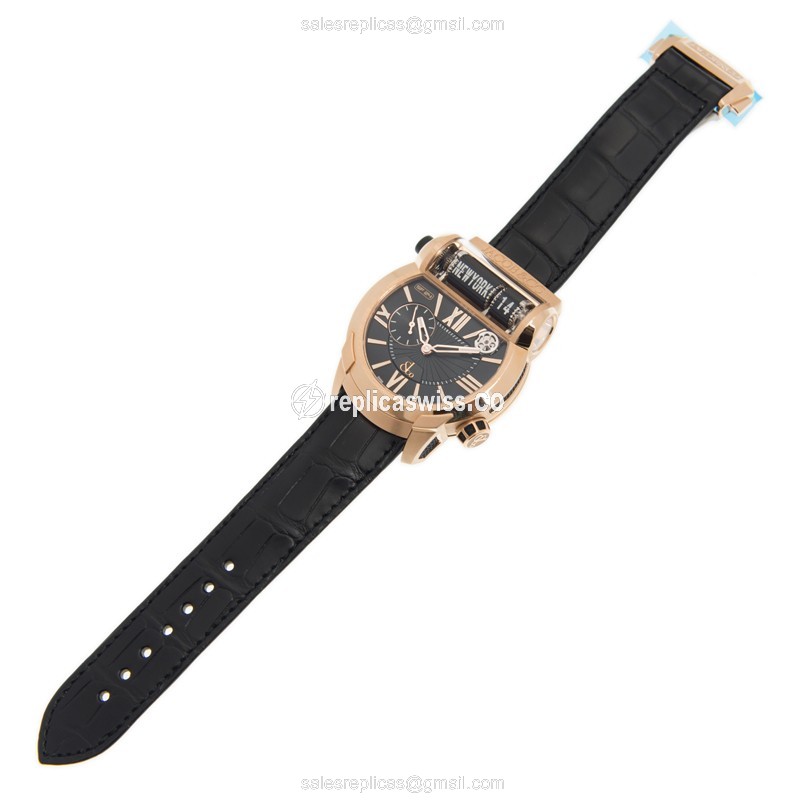 Jacob & Co. ES101.40.NS.LR.A Replica - Automatic 18kt Rose Gold - Black Dial, Alligator Black Clasp - View 2